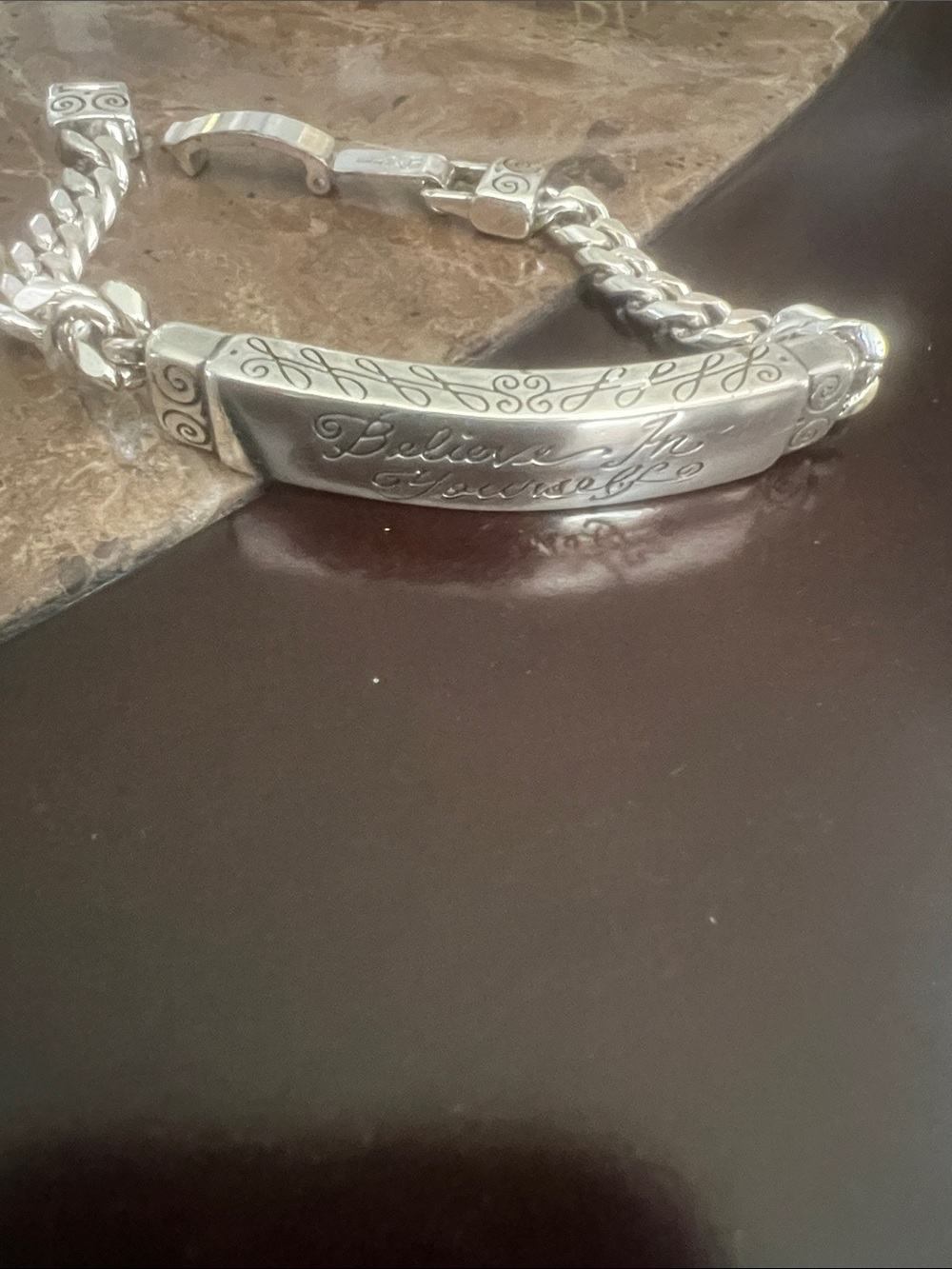 Brighton Silver woman’s Engraved Chain Bracelet - 'Believe In Yourself”